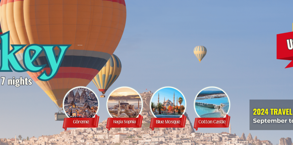 Hot air balloons drifting over Cappadocia's unique rock formations and fairy chimneys at dawn.